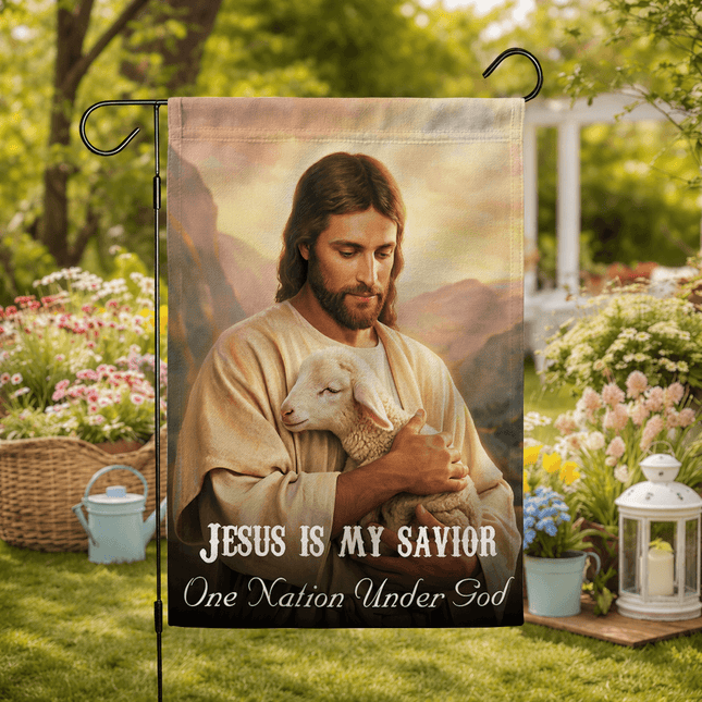 Jesus Is My Savior Shepherd Lamb One Nation Under God Flag