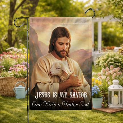 SP-01 Scripture Inspired Flag Jesus Is My Savior One Nation Under God Christian Garden Flag