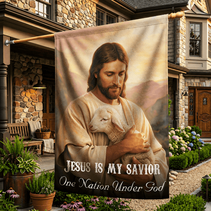 Jesus Is My Savior Shepherd Lamb One Nation Under God Flag