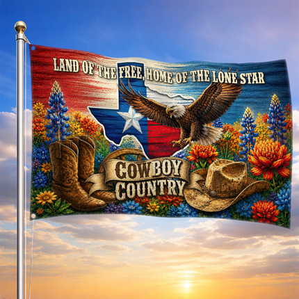 Texas Cowboy Country Grommet Flag Land of the Free Lone Star
