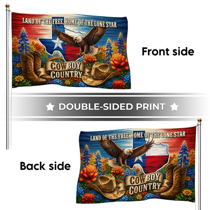 Texas Cowboy Country Grommet Flag Land of the Free Lone Star