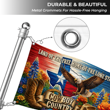 Texas Cowboy Country Grommet Flag Land of the Free Lone Star