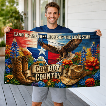 Texas Cowboy Country Grommet Flag Land of the Free Lone Star