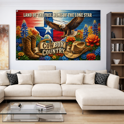 Texas Cowboy Country Grommet Flag Land of the Free Lone Star