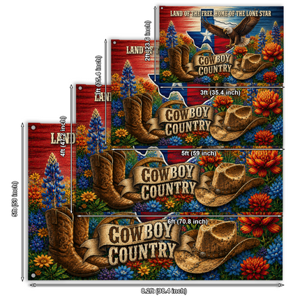 Texas Cowboy Country Grommet Flag Land of the Free Lone Star