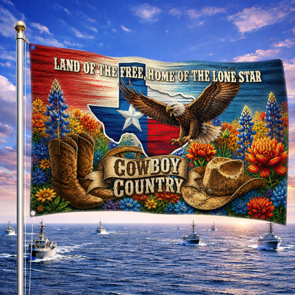 Texas Cowboy Country Grommet Flag Land of the Free Lone Star