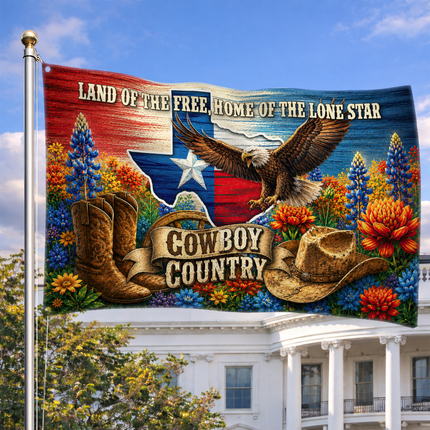 Texas Cowboy Country Grommet Flag Land of the Free Lone Star