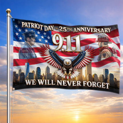 Patriot Day 25th Anniversary Police Firefighter Eagle Grommet Flag
