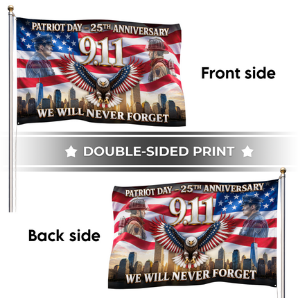 Patriot Day 25th Anniversary Police Firefighter Eagle Grommet Flag