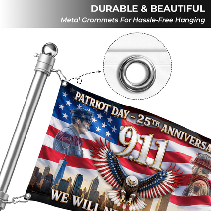 Patriot Day 25th Anniversary Police Firefighter Eagle Grommet Flag