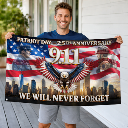 Patriot Day 25th Anniversary Police Firefighter Eagle Grommet Flag