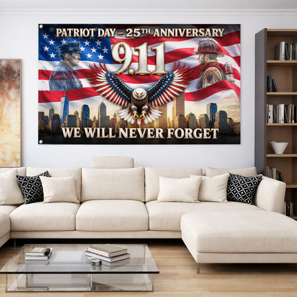 Patriot Day 25th Anniversary Police Firefighter Eagle Grommet Flag