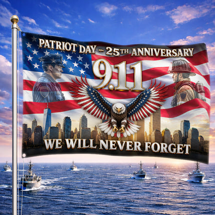 Patriot Day 25th Anniversary Police Firefighter Eagle Grommet Flag