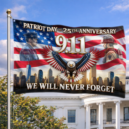 Patriot Day 25th Anniversary Police Firefighter Eagle Grommet Flag