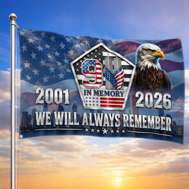 Patriot Day 25th Anniversary 9.11 In Memory Eagle Grommet Flag