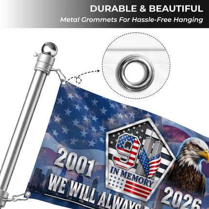 Patriot Day 25th Anniversary 9.11 In Memory Eagle Grommet Flag