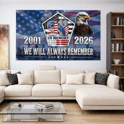 Patriot Day 25th Anniversary 9.11 In Memory Eagle Grommet Flag