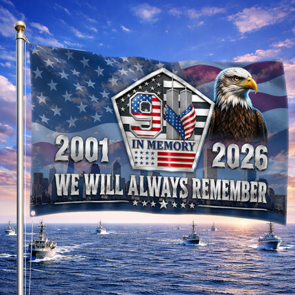 Patriot Day 25th Anniversary 9.11 In Memory Eagle Grommet Flag