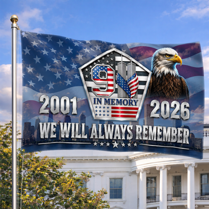 Patriot Day 25th Anniversary 9.11 In Memory Eagle Grommet Flag