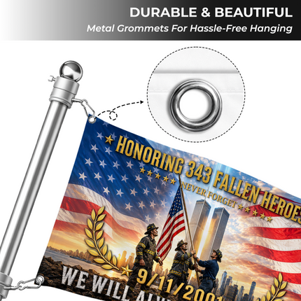 Patriot Day 25th Anniversary Honoring 343 Fallen Heroes Grommet Flag