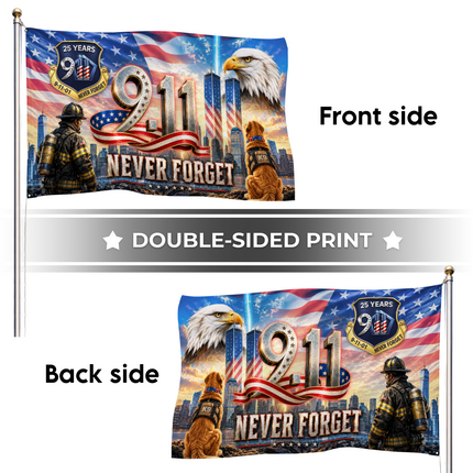 Patriot Day 25th Anniversary Firefighter K9 Never Forget Grommet Flag