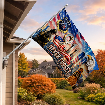 Patriot Day 25th Anniversary Firefighter K9 Never Forget Grommet Flag