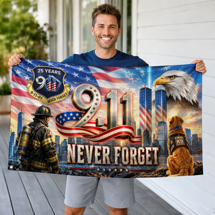 Patriot Day 25th Anniversary Firefighter K9 Never Forget Grommet Flag