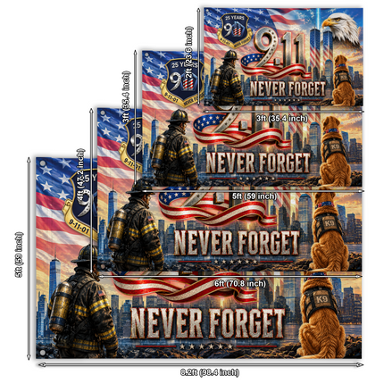 Patriot Day 25th Anniversary Firefighter K9 Never Forget Grommet Flag