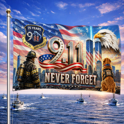 Patriot Day 25th Anniversary Firefighter K9 Never Forget Grommet Flag