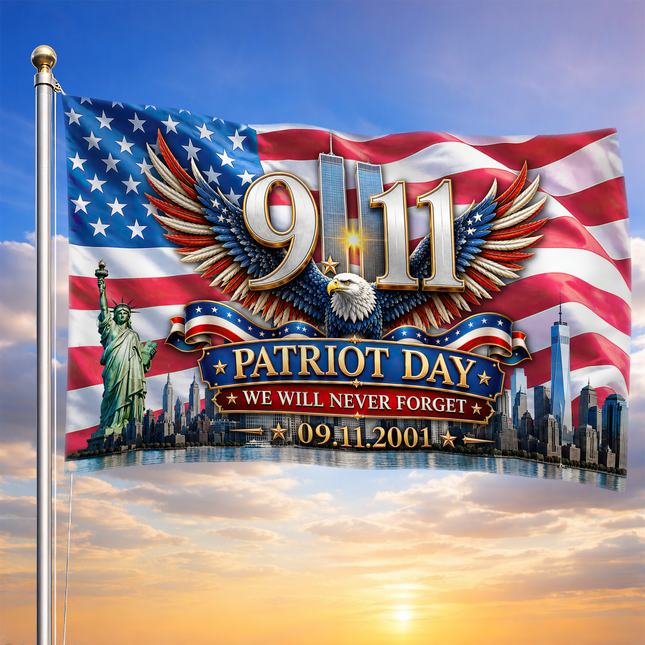 Patriot Day 25th Anniversary Eagle Wings Never Forget Grommet Flag