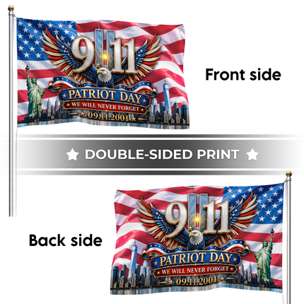 Patriot Day 25th Anniversary Eagle Wings Never Forget Grommet Flag