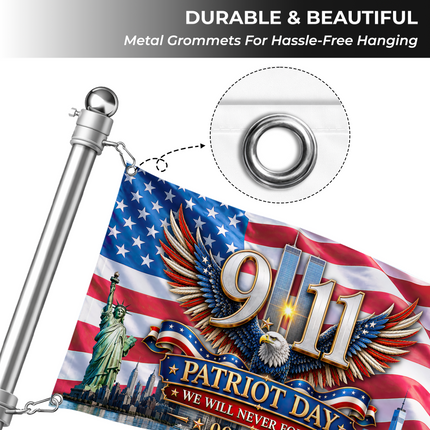 Patriot Day 25th Anniversary Eagle Wings Never Forget Grommet Flag
