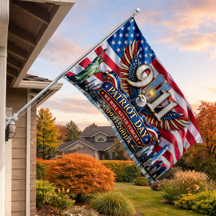 Patriot Day 25th Anniversary Eagle Wings Never Forget Grommet Flag