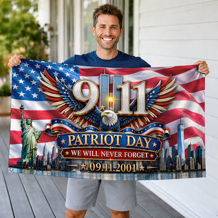 Patriot Day 25th Anniversary Eagle Wings Never Forget Grommet Flag