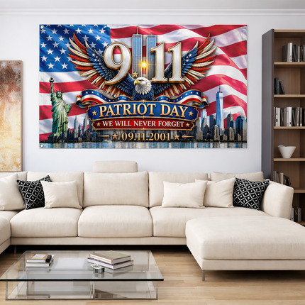Patriot Day 25th Anniversary Eagle Wings Never Forget Grommet Flag