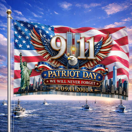 Patriot Day 25th Anniversary Eagle Wings Never Forget Grommet Flag