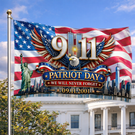 Patriot Day 25th Anniversary Eagle Wings Never Forget Grommet Flag