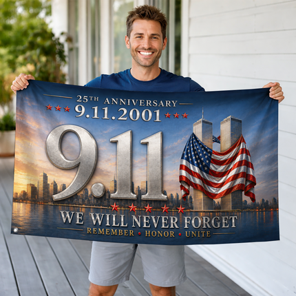 Patriot Day 25th Anniversary 9.11 Remember Honor Unite Grommet Flag