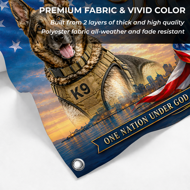 Patriot Day 25th Anniversary God Bless America K9 Eagle Grommet Flag