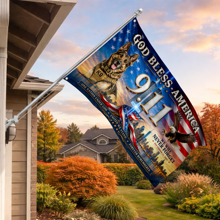 Patriot Day 25th Anniversary God Bless America K9 Eagle Grommet Flag