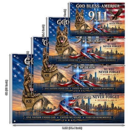 Patriot Day 25th Anniversary God Bless America K9 Eagle Grommet Flag