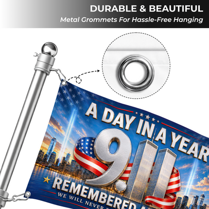 Patriot Day 25th Anniversary Remembered All Year Grommet Flag
