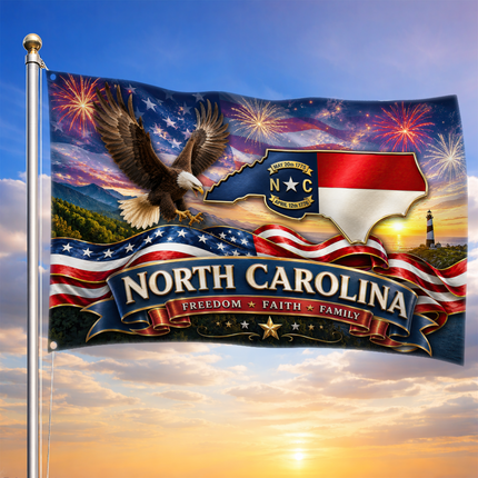 North Carolina Grommet Flag Freedom Faith Family Eagle