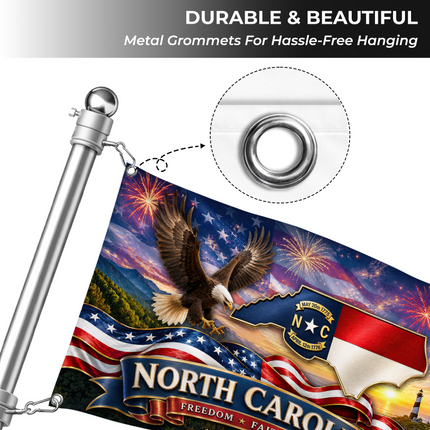 North Carolina Grommet Flag Freedom Faith Family Eagle