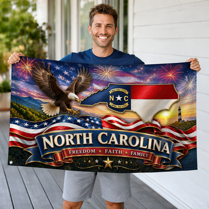 North Carolina Grommet Flag Freedom Faith Family Eagle