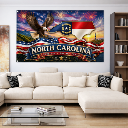 North Carolina Grommet Flag Freedom Faith Family Eagle