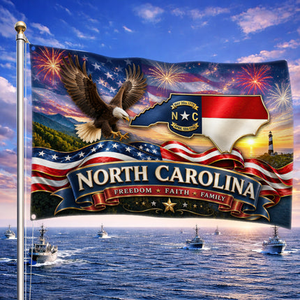 North Carolina Grommet Flag Freedom Faith Family Eagle
