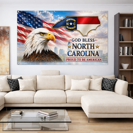 North Carolina Grommet Flag God Bless State Eagle American Pride