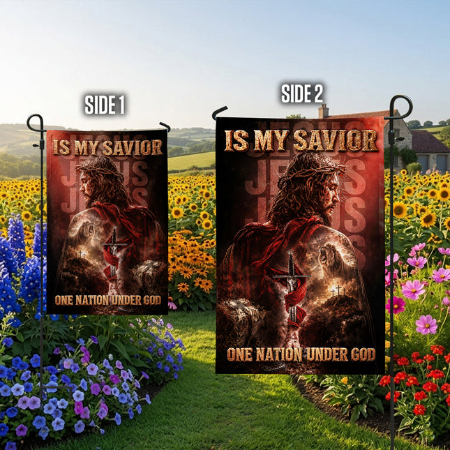 SP-01 Jesus Is My Savior Resurrection Faith One Nation Under God Garden Flag Passion Week