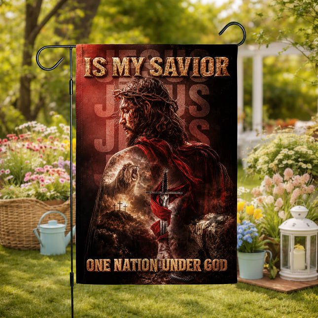 SP-01 Jesus Is My Savior Resurrection Faith One Nation Under God Garden Flag Passion Week